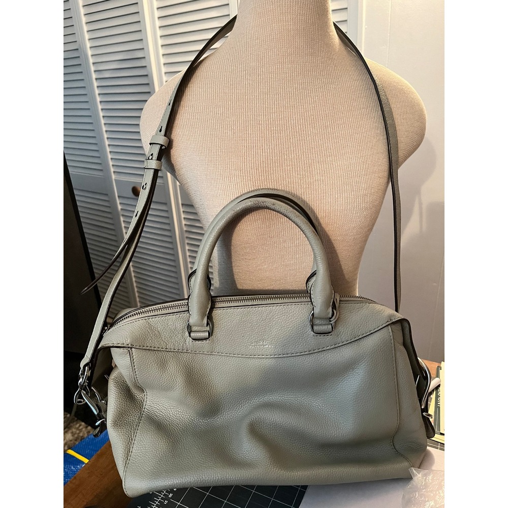Lauren Ralph Lauren Grey Pebbled Leather Satchel Crossbody Bag Silver Hardware